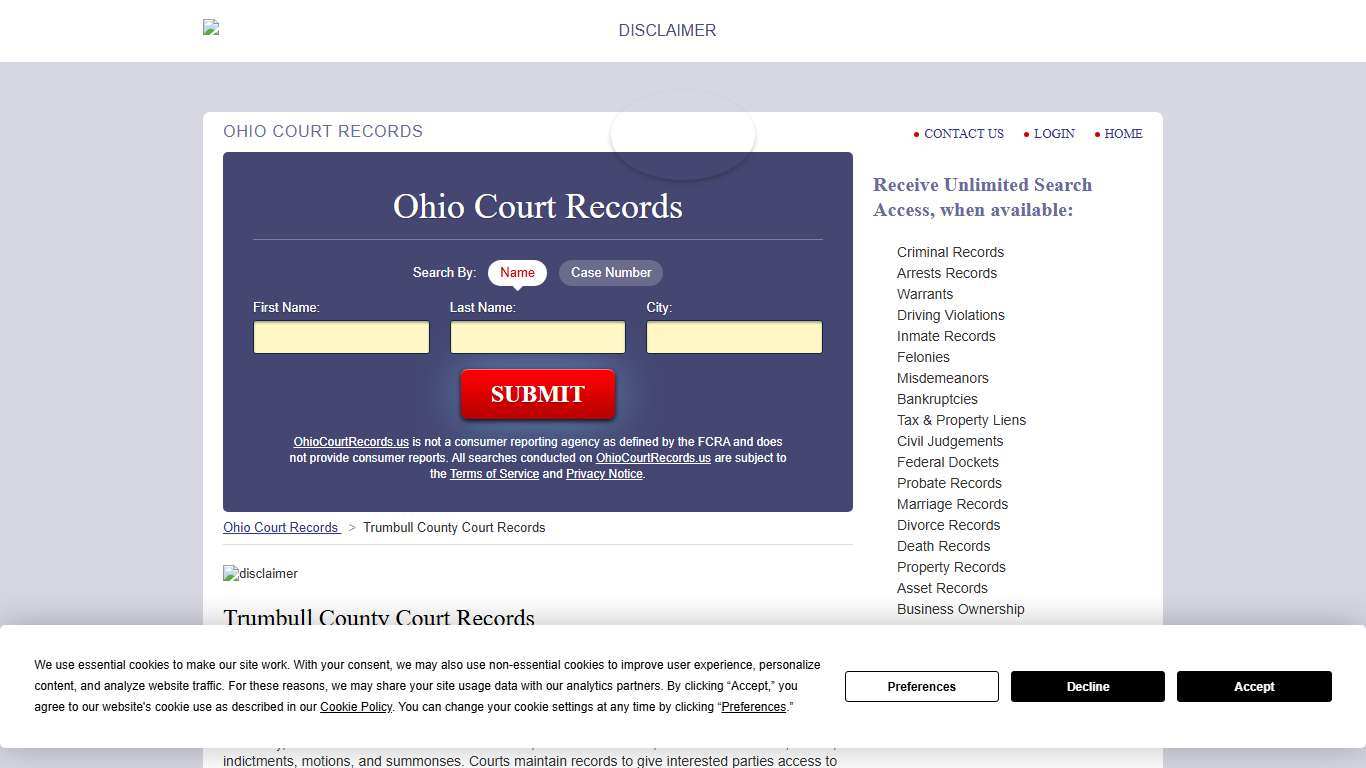 Trumbull County Court Records OhioCourtRecords.us