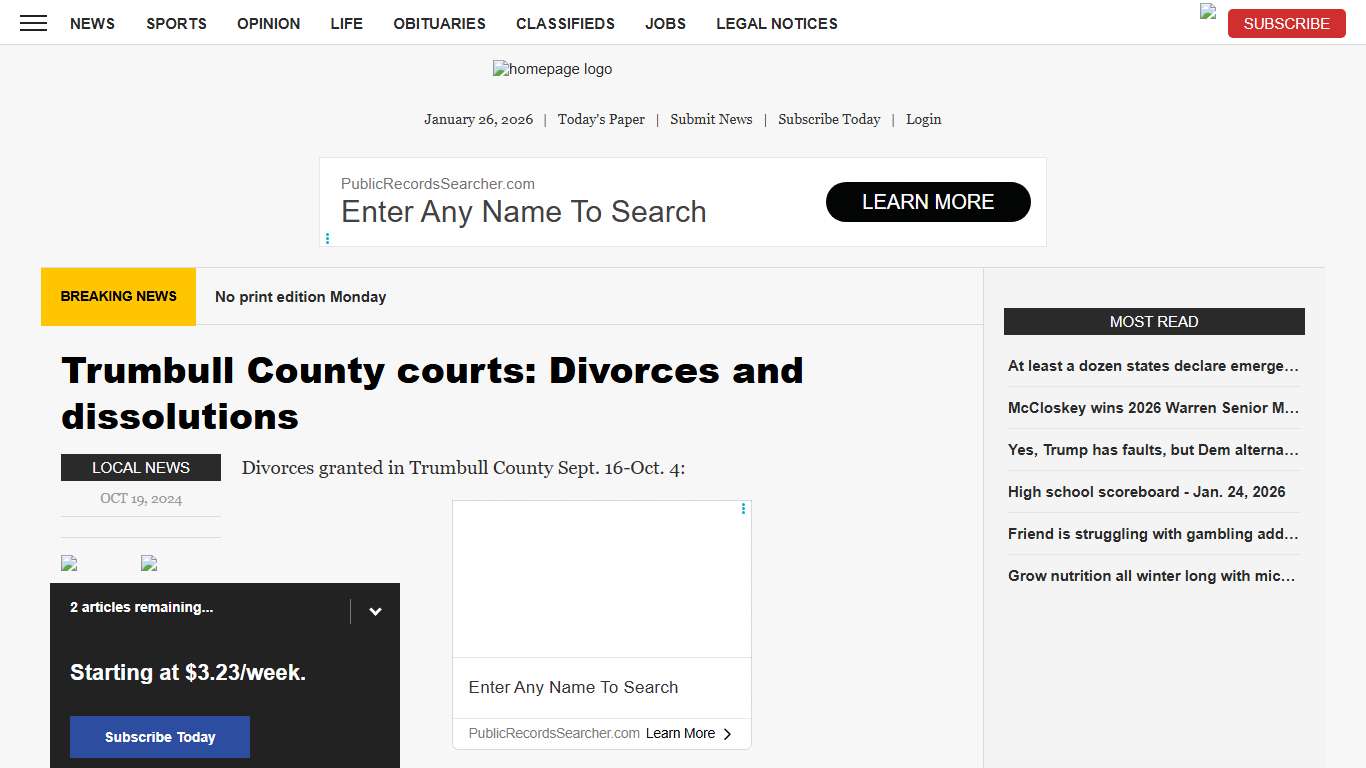 Trumbull County courts: Divorces and dissolutions News, Sports, Jobs - Tribune Chronicle